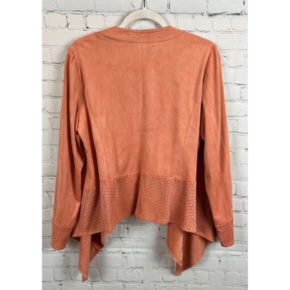 CHICO'S perforated faux suede orange peach open front draped jacket 1 (M) NWOT - Picture 9 of 9